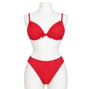 NWOT Endless Sun Bright Red Vintage Underwire Padded Swimwear Bikini Set Size M